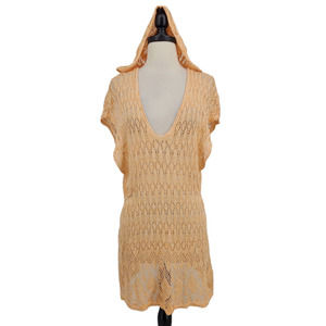 Anthropologie Linen Blend Open Knit See Through Hooded Top